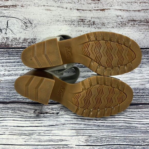 Sorel Nadia Heeled Sandals Elastic Ankle Strap Dove Gray Leather Shoes Women’s 9 - Picture 7 of 8